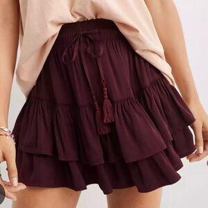 NEW Aerie Sweet N’ Silky Satin Burgundy Mini Skirt